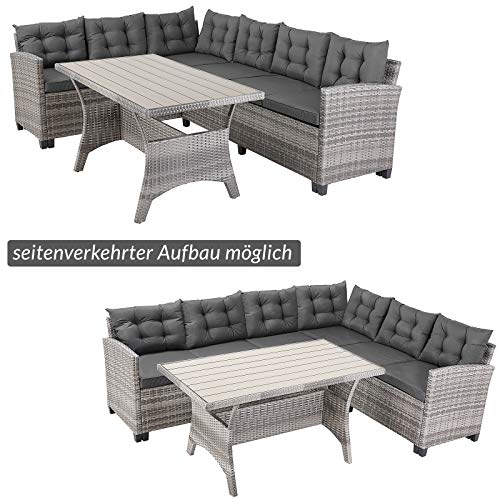 Gartenmöbel-Set Casaria Polyrattan Lounge Set WPC grau