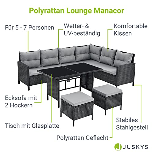 Gartenmöbel-Set Juskys Polyrattan Lounge Manacor schwarz