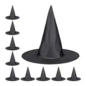 Hexenhut Relaxdays 10 x Schwarz, Zauberhut für Hexen, Spitzhut