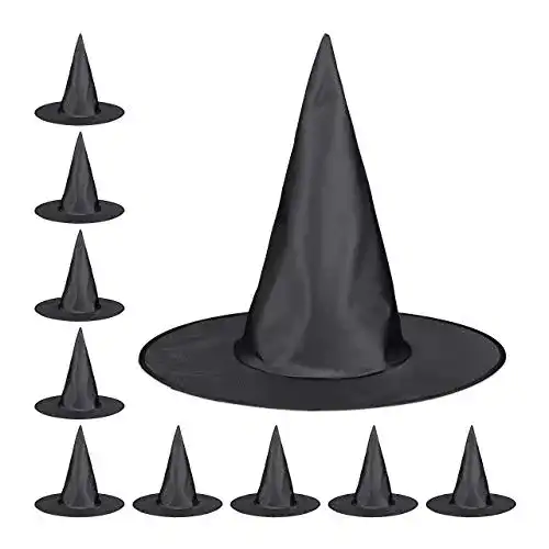 Hexenhut Relaxdays 10 x Schwarz, Zauberhut für Hexen, Spitzhut