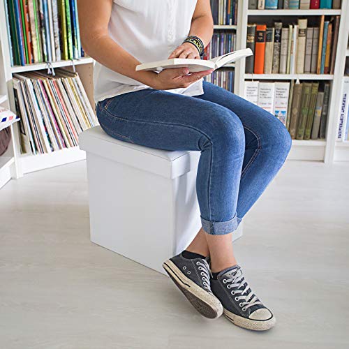 Hocker Relaxdays Sitz, Leder, Weiß, 38 x 38 x 38 cm