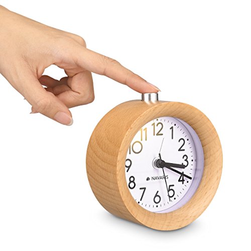 Holz-Wecker Navaris Analog Holz Wecker mit Snooze Retro Uhr