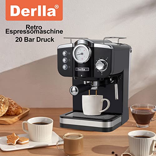 Latte-macchiato-Maschine Derlla Retro-Kaffeemaschine, 20 Bar