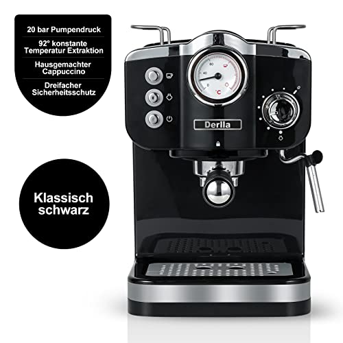 Latte-macchiato-Maschine Derlla Retro-Kaffeemaschine, 20 Bar
