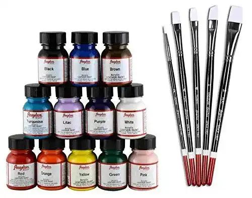Lederfarbe Angelus Set: 12x 29,5ml und 5X Pinsel