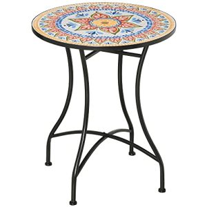 Tavolo in mosaico Tavolo da giardino Outsunny tavolo da bistrot rotondo ceramica metallo