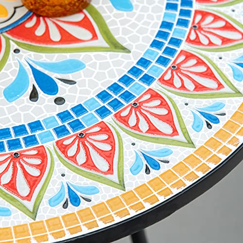 Mosaiktisch Outsunny Gartentisch rund Bistrotisch Keramik Metall
