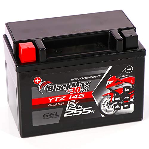 Motorradbatterie 12 V 12 Ah BlackMax YTZ14S, GEL