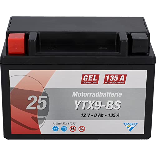 Motorradbatterie 12 V 8 Ah Cartec Motorradbatterie YTX9-BS
