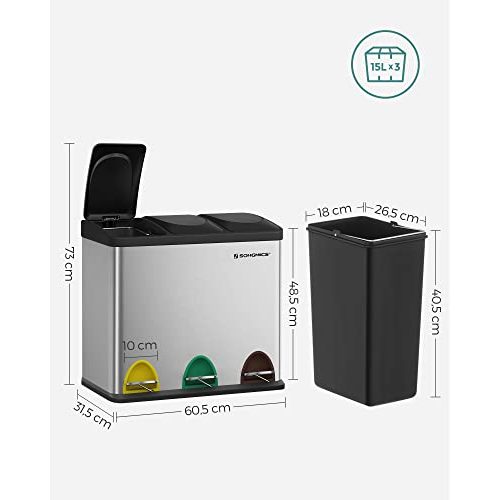 Mülleimer-Trennsystem SONGMICS Abfallbehälter, 45 Liter