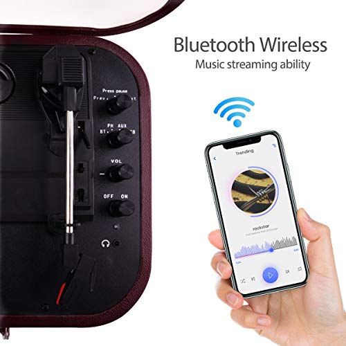 Plattenspieler Bluetooth VOKSUN mit Lautsprecher, Riemenantrieb