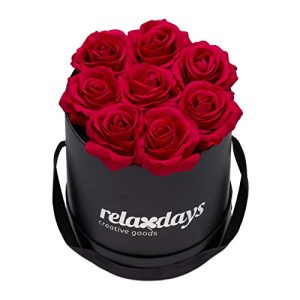 Rosenbox Relaxdays rund, 8 Rosen, stabile Flowerbox schwarz