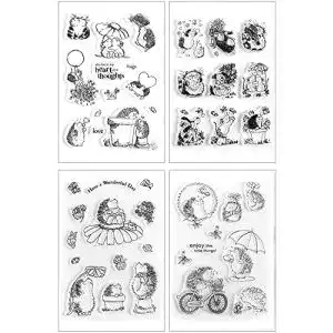 Silikonstempel FOLANVOFF Tiere Set 4 Blätter Clear Stamp Igel