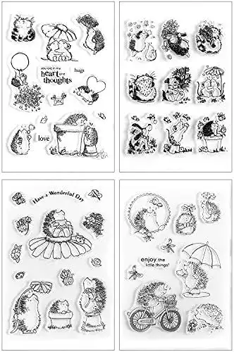 Silikonstempel FOLANVOFF Tiere Set 4 Blätter Clear Stamp Igel
