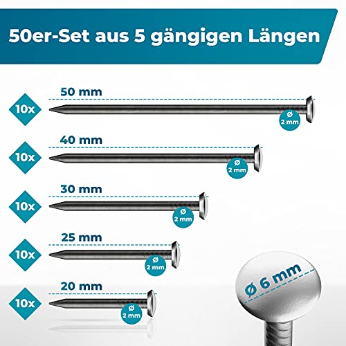 Stahlnägel FIXXIA ® 50er Set, 10x in 20/25/30/40/50 mm