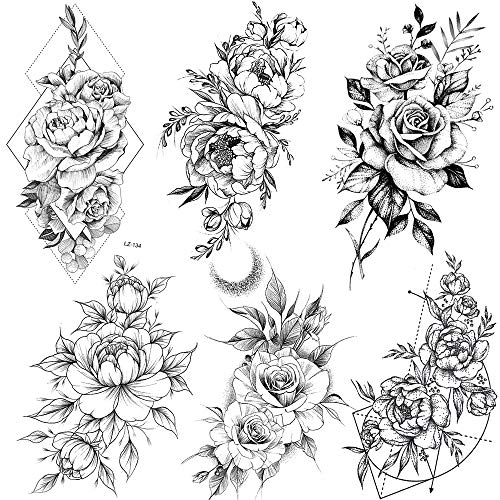 Die beste temporaere tattoos coktak 6 blaetter gross schwarz rose blume Bestsleller kaufen