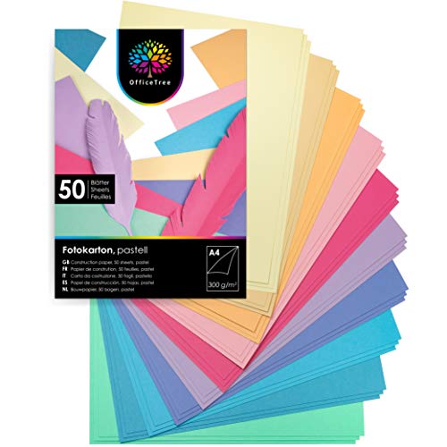 Tonkarton OfficeTree 50 Blatt Pastell A4 Tonpapier Pastellfarben