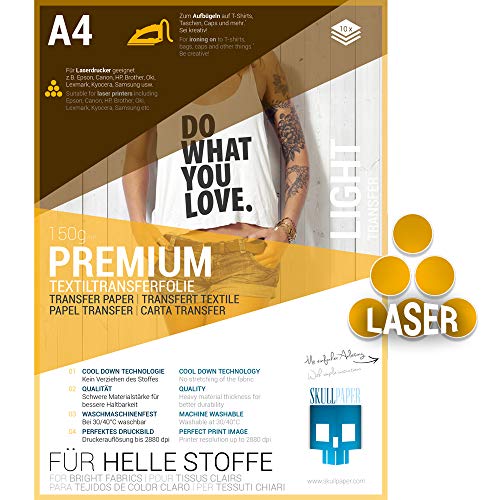Transferfolie Laserdrucker SKULLPAPER ® für HELLE Stoffe
