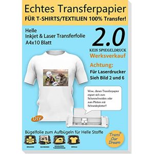 Transferfolie Laserdrucker TransOurDream Bügelfolie, A4X10 Blatt