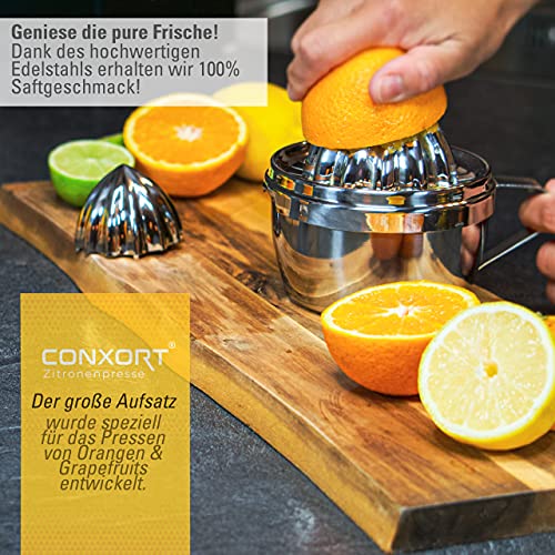Zitruspresse Edelstahl Conxort ® 2x verschieden große Presskegel