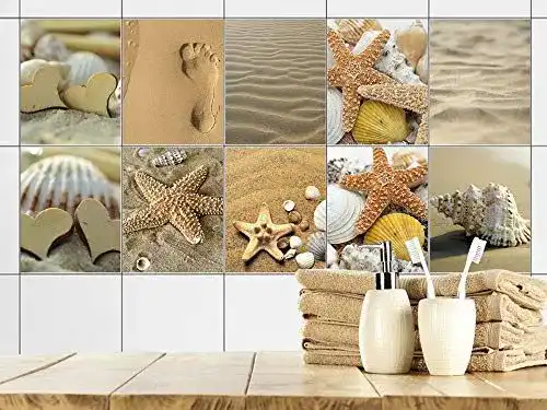 Fliesenaufkleber GRAZDesign Bad 15x20cm Strand Set 40 Stück