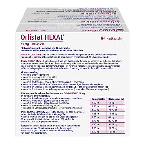 Mittel zum Abnehmen Hexal Orlistat 60 mg Hartkapseln, 3X84 St