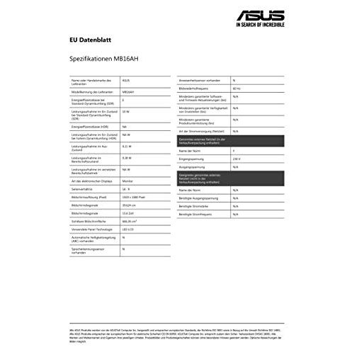 Asus-Zenscreen ASUS ZenScreen MB16AH, 15,6 Zoll tragbar, USB