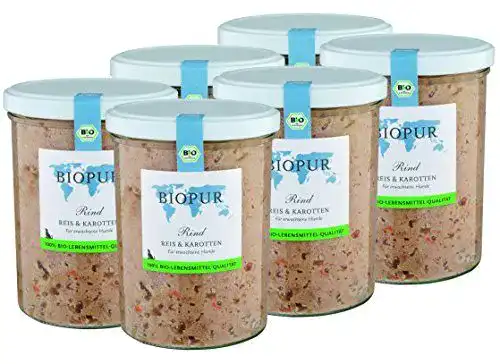 Biopur-Hundefutter BIOPUR Bio, Rind, Reis & Karotten, 6x370g