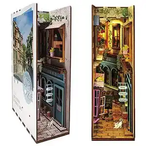 Book Nook BKONF DIY Alley Wooden Shelf Inserts Induktionslicht