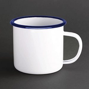 Emaille-Tasse Olympia emaillierte Tassen weiß-blau 35cl, 6 Stück
