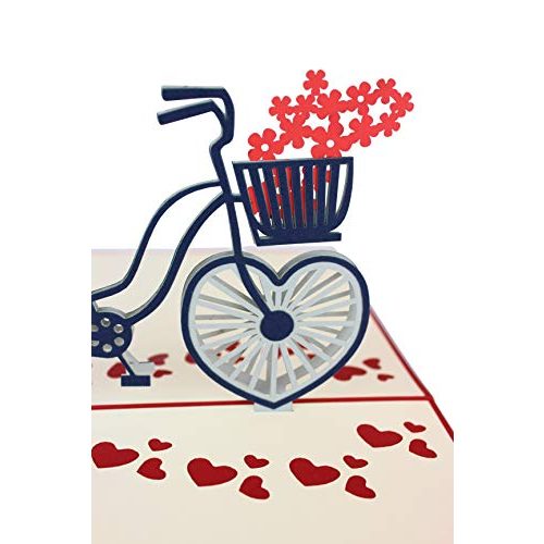 Fahrradkarte MOKIO ® Pop-Up Karte Fahrrad mit Herzen 3D