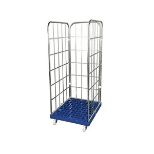 Mesh trolley ESB roll container with plastic roll plate, 3-sided