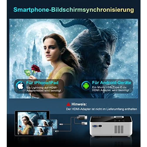 Heimkino-Beamer BIGASUO Bluetooth Beamer mit 100‘’ Screen