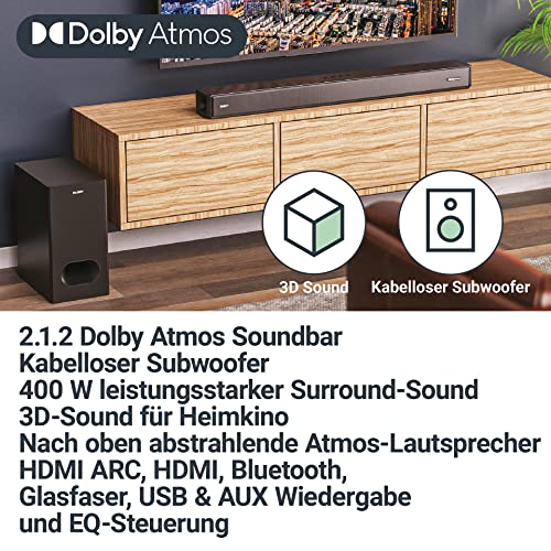 High-End-Soundbar MAJORITY Sierra 2.1.2 Dolby Atmos Soundbar