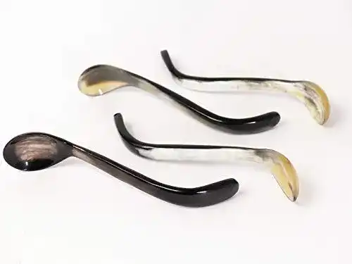 Hornlöffel Mahafaly 4 Horn Gewürzlöffel/Senflöffel geschwungen