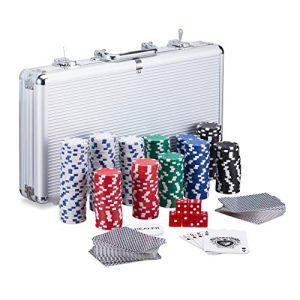 Jetons Relaxdays Pokerkoffer, 300 Laser Pokerchips, 2 Kartendecks
