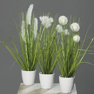 Kunstpflanzen mucplants Kunstpflanze Gras im weißen Topf 3 Stck