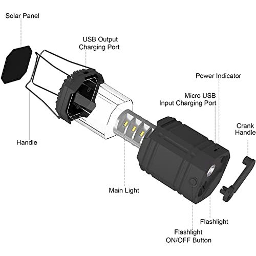 Kurbellampe ROCAM LED Campinglampe Solar, Wasserdicht LED