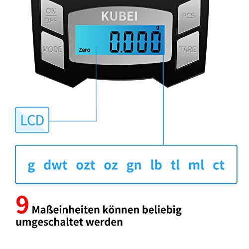 Laborwaage KUBEI 100g/0.001g USB Aufladen Milligramm Waage