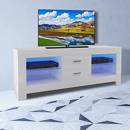Lowboard Dripex TV Weiß Hochglanz Board mit LED Beleuchtung
