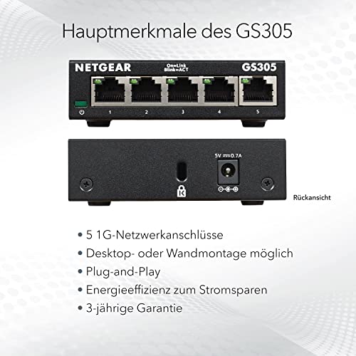 Netgear-Switch Netgear GS305 LAN Switch 5 Port Netzwerk Switch