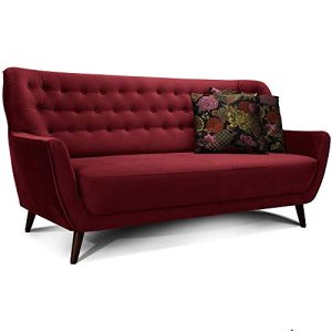 Rotes Sofa CAVADORE 3-Sitzer-Sofa Abby, Retro Samt-Look