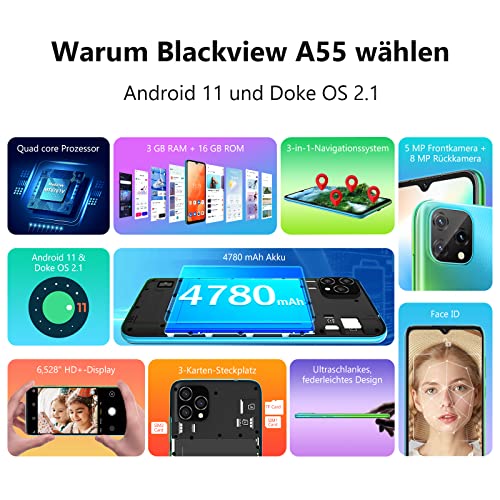 Smartphone bis 130 Euro Blackview A55 Ohne Vertrag, 4G