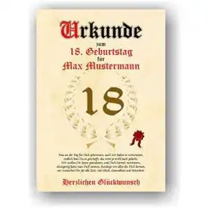 Urkunde Druck-Geschenk zum 18. Geburtstag Glückwunsch