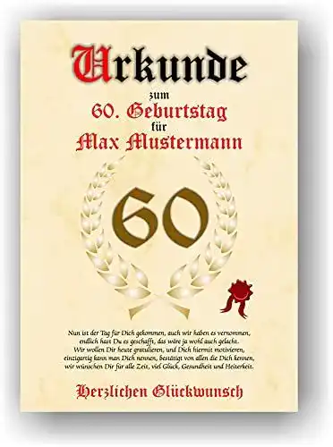 Urkunde Druck-Geschenk zum 60. Geburtstag, Glückwunsch