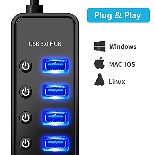 USB-Hub 7 Port bauihr USB Hub Aktiv 3.0 mit Netzteil, mit Schalter