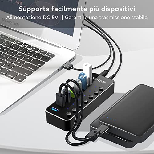 USB-Hub 7 Port RSHTECH USB Hub Aktiv 3.0 mit Netzteil