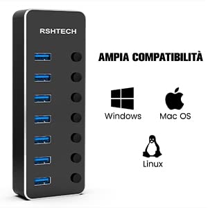 USB-Hub 7 Port RSHTECH USB Hub Aktiv 3.0 mit Netzteil