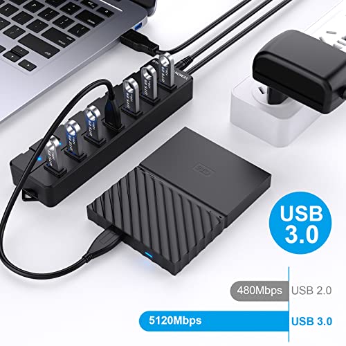 USB-Hub 7 Port VEMONT USB 3.0 Hub mit Netzteil, 1,2m Kabel
