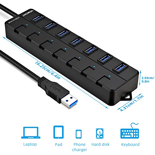 USB-Hub 7 Port VEMONT USB 3.0 Hub mit Netzteil, 1,2m Kabel